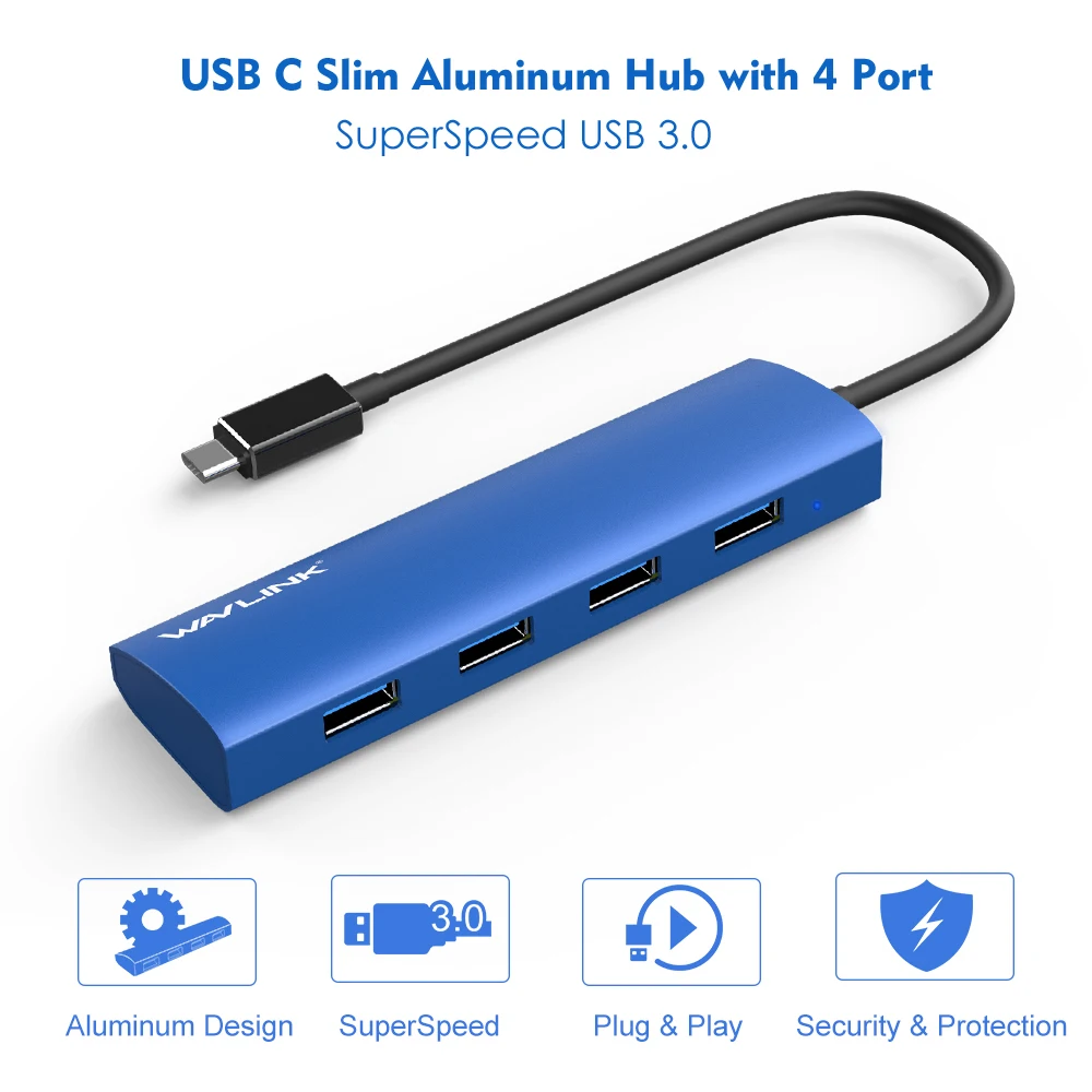 Wavlink высокое Скорость USB C концентратор Алюминий 4 порта Тип 3. 0 адаптер 5 Гбит/с