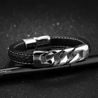 fashion men black leather men bracelet stainless steel bracelets bangles for man punk jewelry wholesale