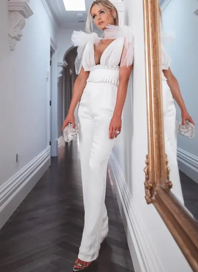 Новый сексуальный черно-белый бандажный комбинезон с v-образным вырезом