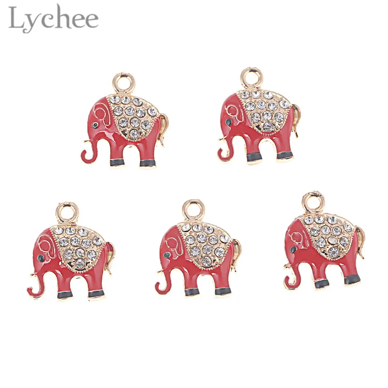 Lychee 5 шт. трендовые сплав кристалл эмаль слон амулеты сделай сам подвеска стразы