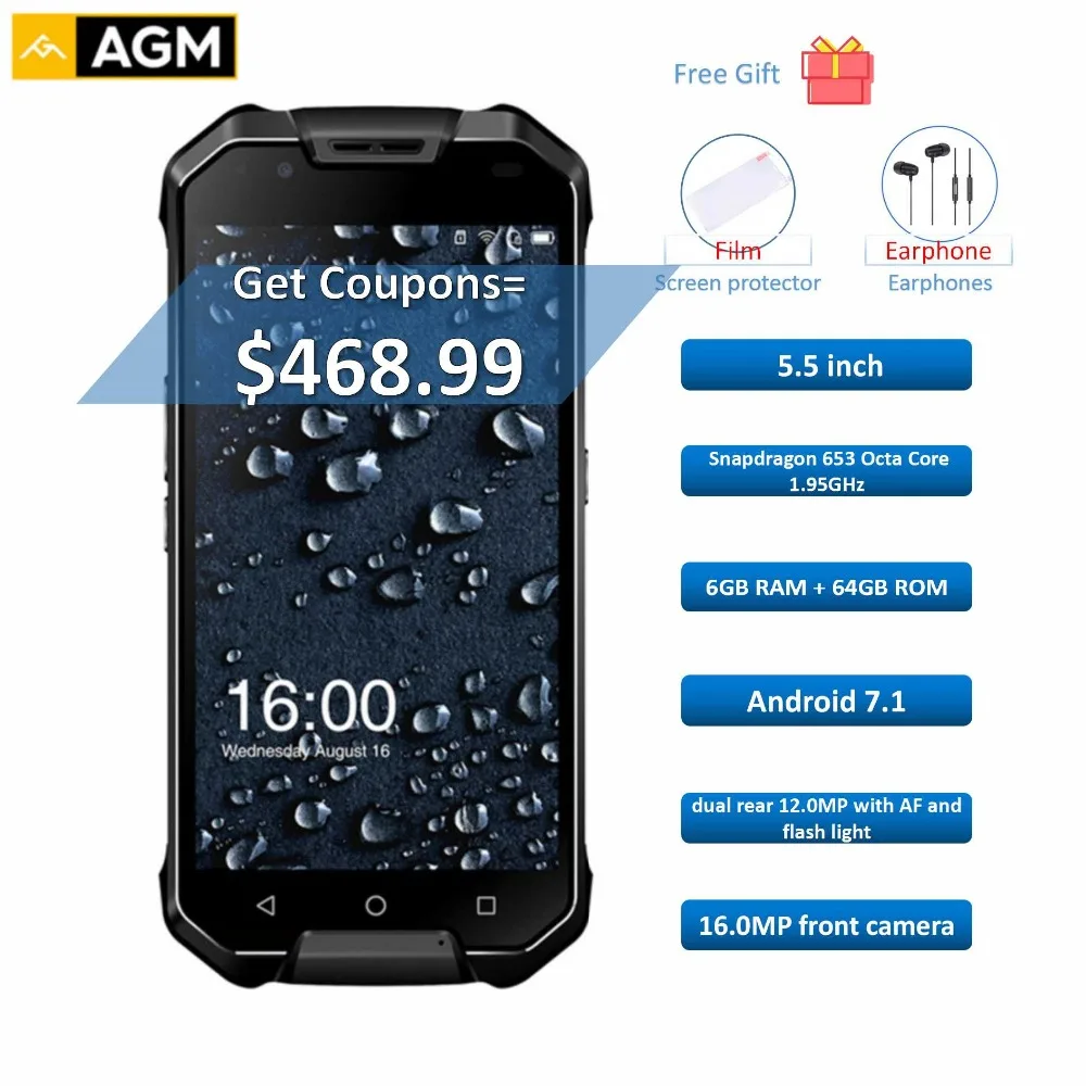Официальный AGM X2 5 &quotсмартфон 4G Android 7 1 6G RAM 6 4G/128 ГБ Встроенная память Мобильный