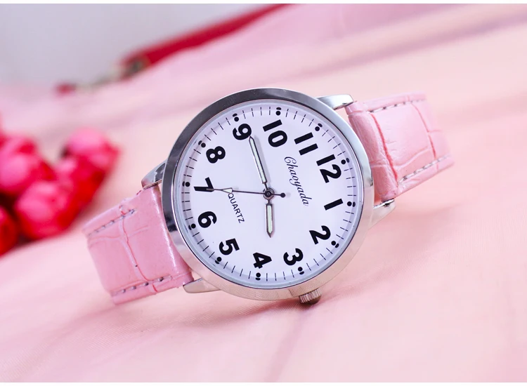 Часы наручные круглые с кожаным ремешком для девочек и мальчиков|wristwatch