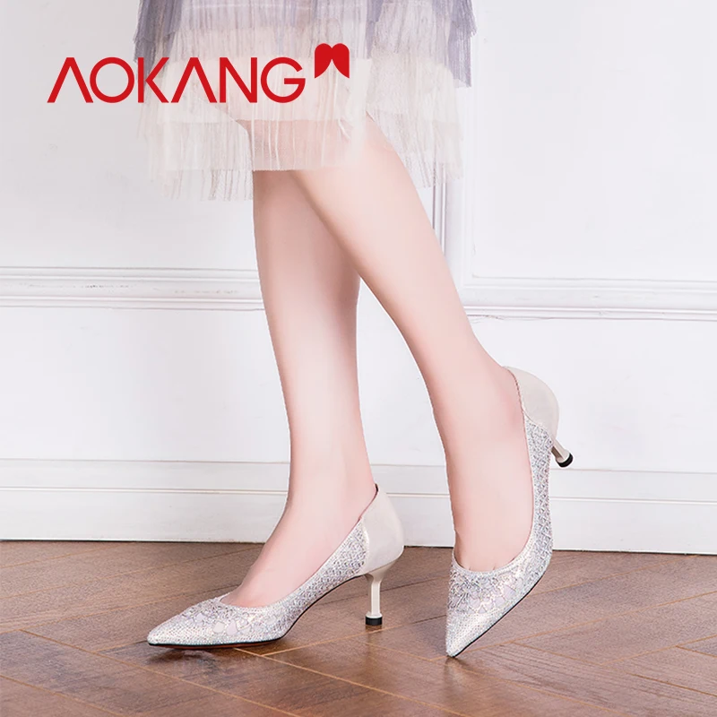 Aokang/сезон лето-осень Туфли-лодочки на высоком каблуке Женская обувь из