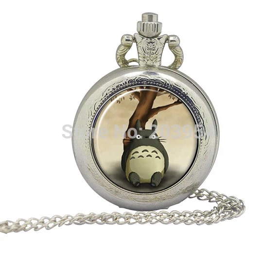 

Movie My Neighbor Totoro steel Men Pocket Watch 1pcs/lot Vintage Jewelry 1"inch Pendant Necklace With Battery Steampunk Antique