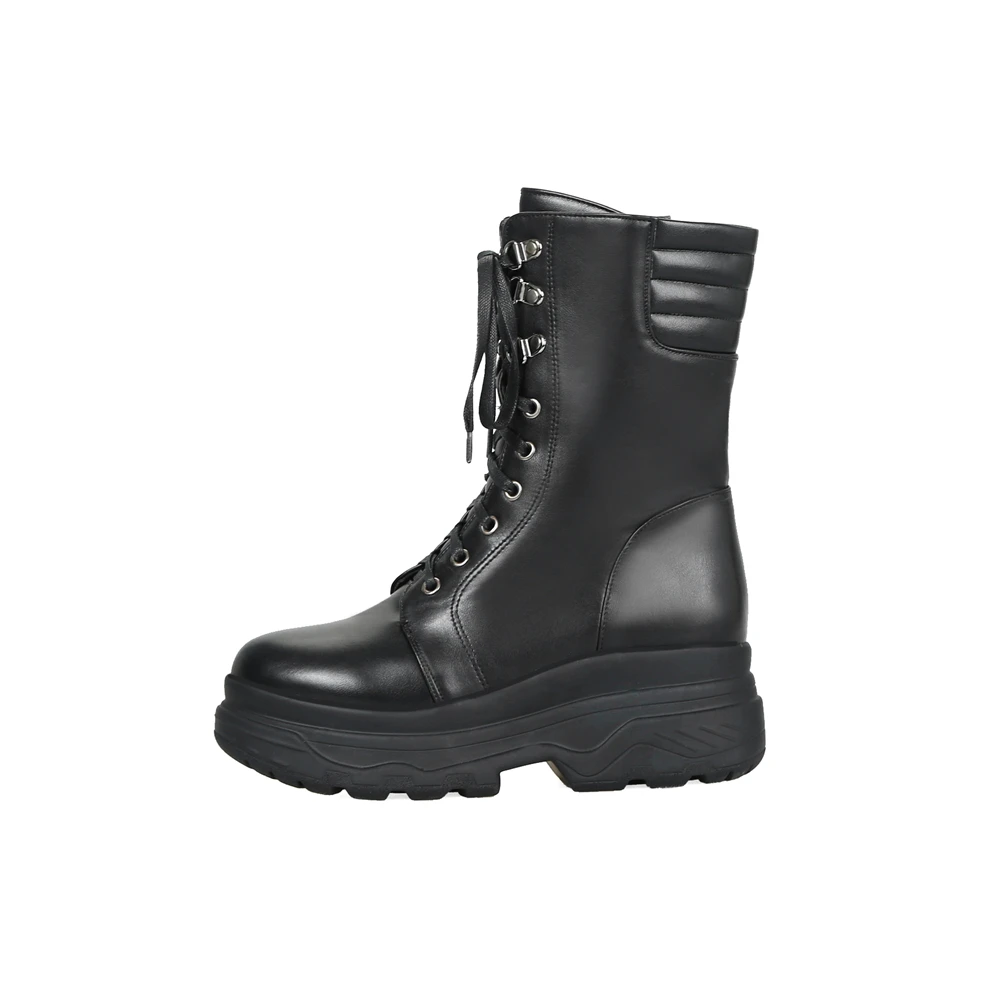ALLENLYNN Large Size 33-43 Black Fashion mid-calf Platform Motorcycle Boots Women Winter 2020 Fur lace-up High Heels Shoes Woman | Обувь