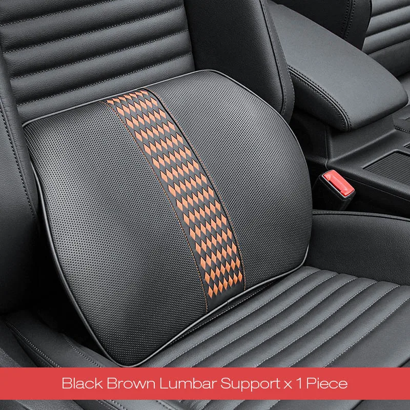 Brown Back Support LOEN, автомобильный стиль, 3D натуральная кожа, с эффектом памяти, пена, кожа, подушка для шеи, подголовник, спинка, поясничное сиденье, поддержка для автомобильного сиденья, черный, синий - Название цвета: Brown Back Support