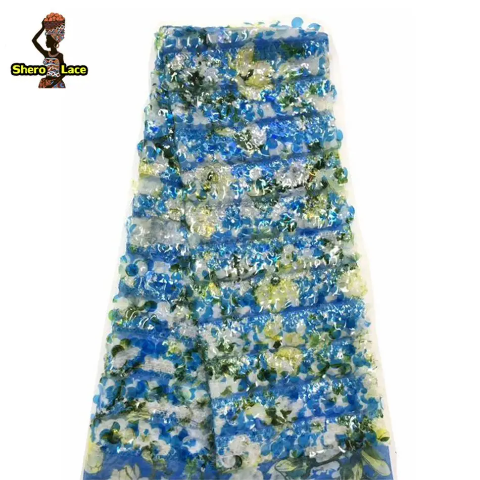 Зеленый Цвет 3d цветок Африканское французское кружево ткань вышивка сетка с