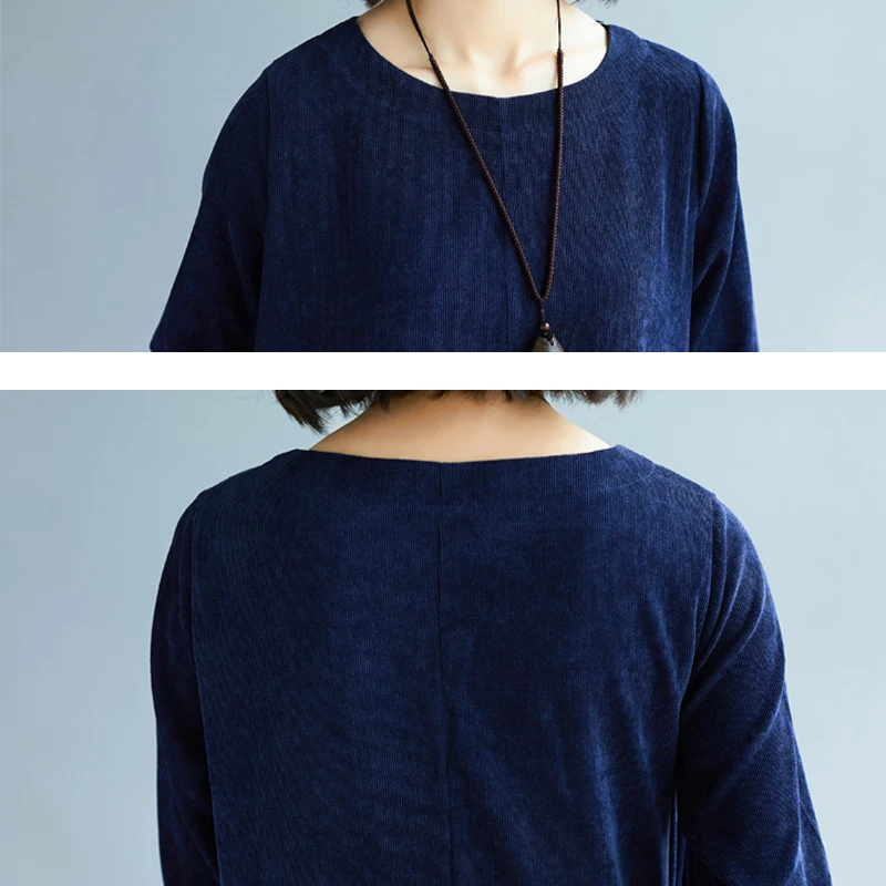 Уличная свободные женское платье 2018 осень плюс Размеры одноцветное вельветовое