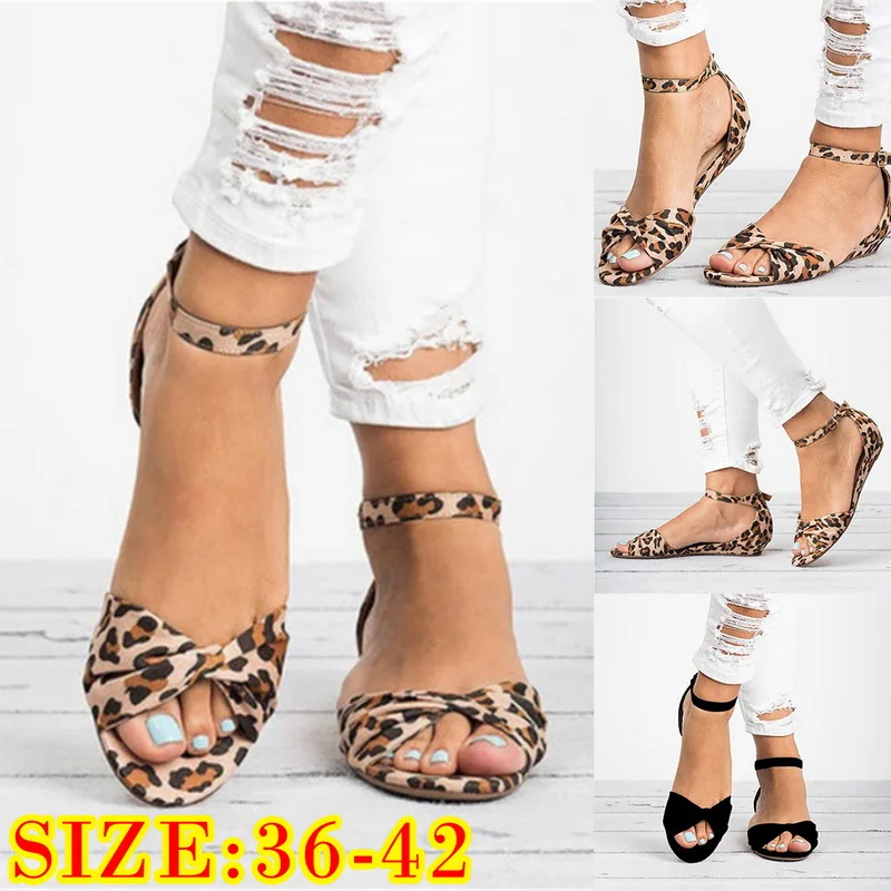 AGUTZM Leopard Print Flat Heel Women's Sandals 2019 Summer Women Shoes SummerFashion Sweet | Обувь