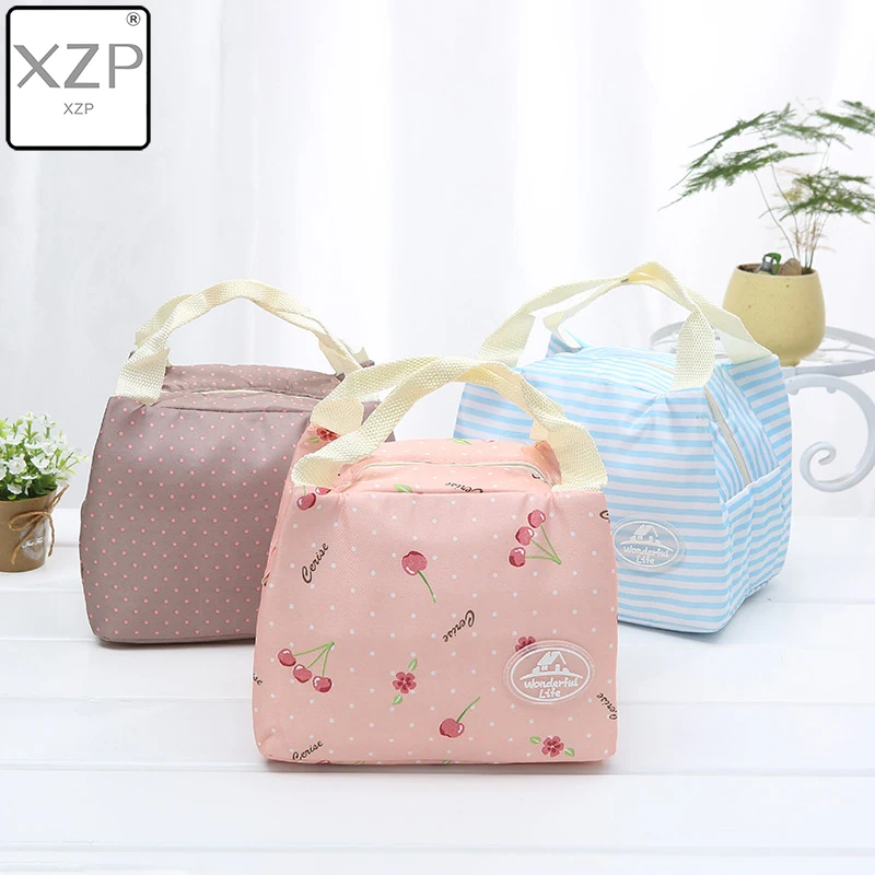 XZP Thermal Lunch Bags Fresh Pink Cherry Tote Polyester Peach Skin Portable Butterfly Convenient | Багаж и сумки