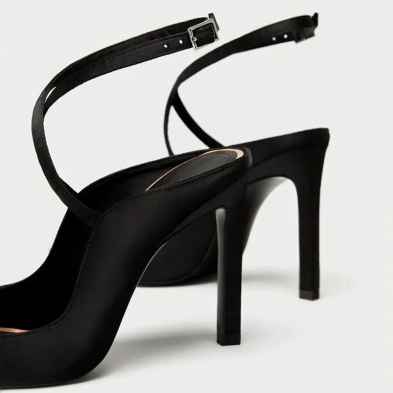Women Shoes Ladies Pump 2021 Spring Autumn Black Cross Over Pointy Toe Stiletto Heel Slingback Plus Size Shoes41 42 43 | Обувь
