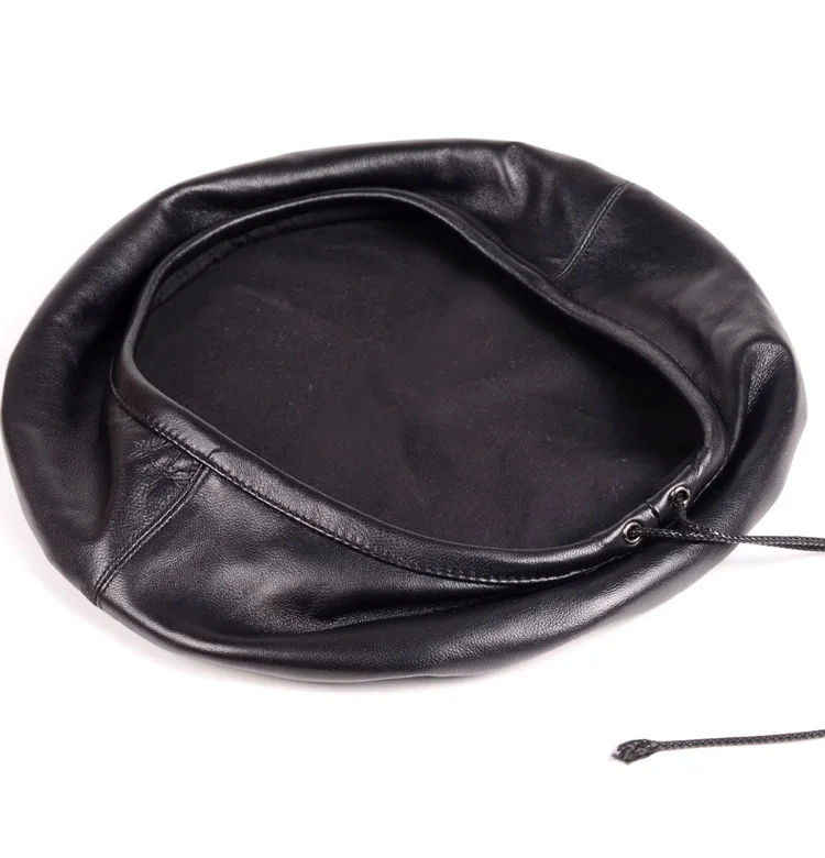 Exclusive 2022 Winter Women Simple Eengland Style Genuine Leather Black Beanies Hat Female Beret Jazz Painter Caps 55-58 cm | Аксессуары