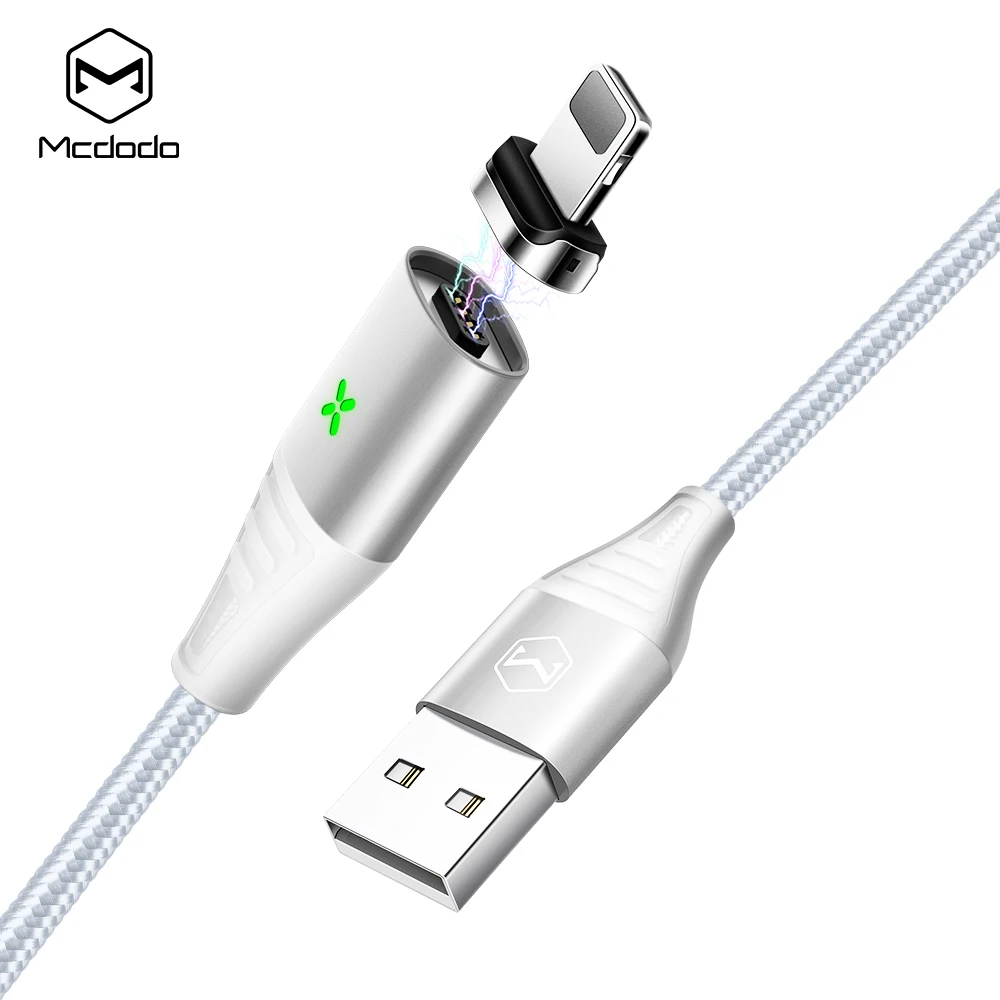 Mcdodo USB Магнитный зарядный кабель 3A для iPhone X XS Max 8 7 6 6s Plus iPad, шнур для быстрой зарядки телефона, кабель для передачи данных, светодиодный кабель IOS - Цвет: Silver