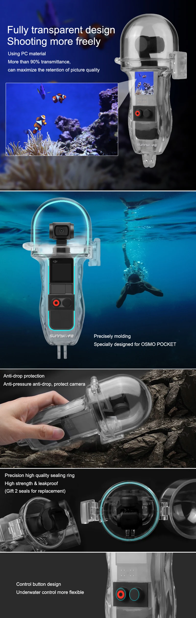 DJI Osmo Карманный 60 м чехол для дайвинга корпус водонепроницаемые корпуса защитный Подводные Детали Камера Osmo карманные аксессуары