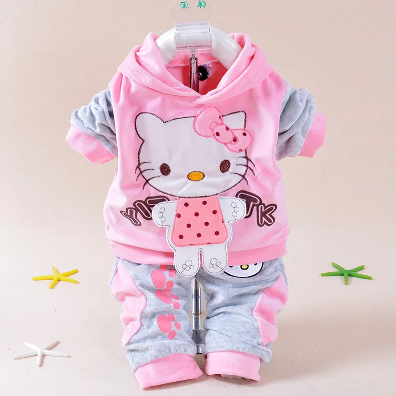 Pink Комплект одежды для маленьких девочек с рисунком «hello kitty»; коллекция года; сезон осень-зима; детская одежда; повседневные спортивные костюмы; детская одежда для девочек - Цвет: Pink