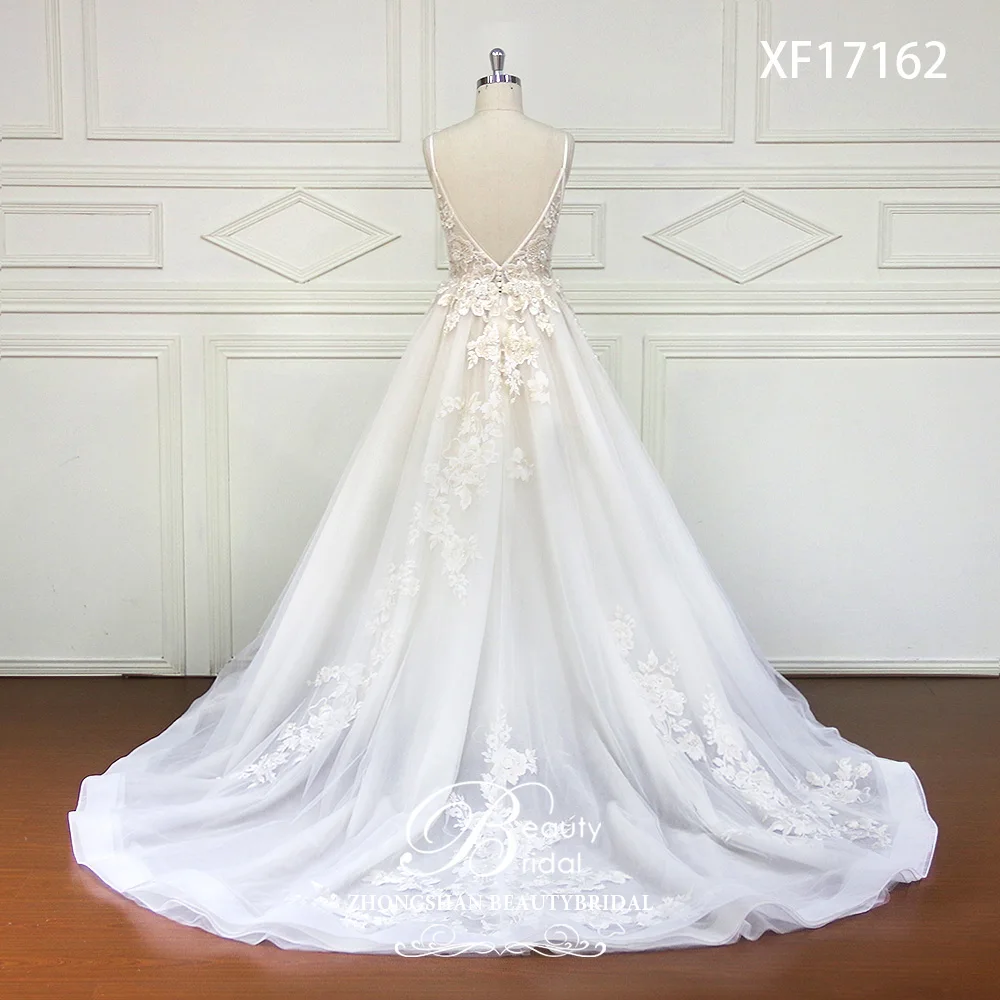 Wedding Dresses  V-Neck Court Train Lace Applique Crystal Beading Bride Dress Gowns Vestidos De Novia XF17162
