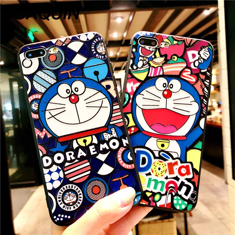Cute 3D Cartoon Doraemon Case For iPhone 6 6s 7 8 Plus Cover Soft Silicone Protect X XS MAX XR Capa with Strap |