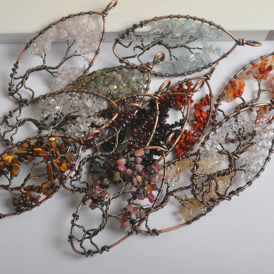 Ручной работы Древо жизни Тайгерай с украшением в виде кристаллов сердолик опал