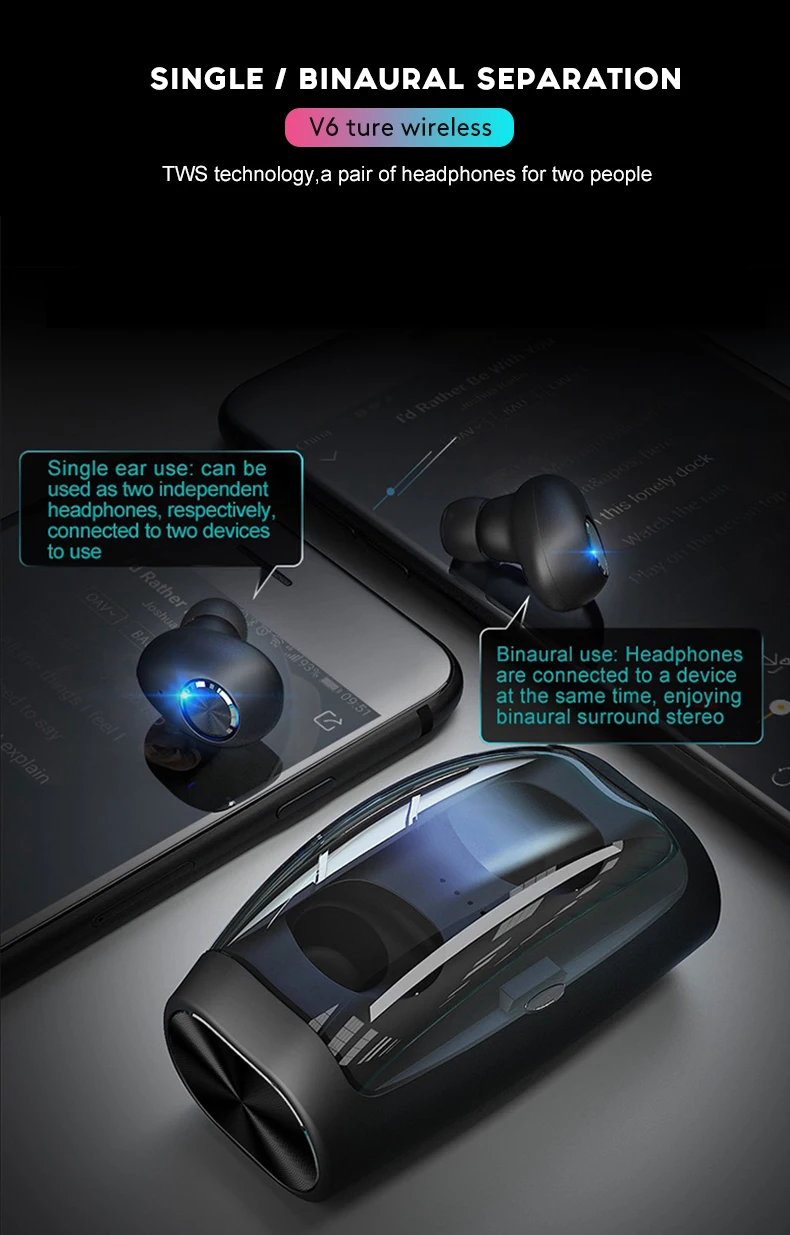 Arlado V6 Bluetooth наушники V5.0 с шумоподавлением, Спортивная игровая гарнитура, беспроводные стерео наушники с зарядным устройством 2600 мАч