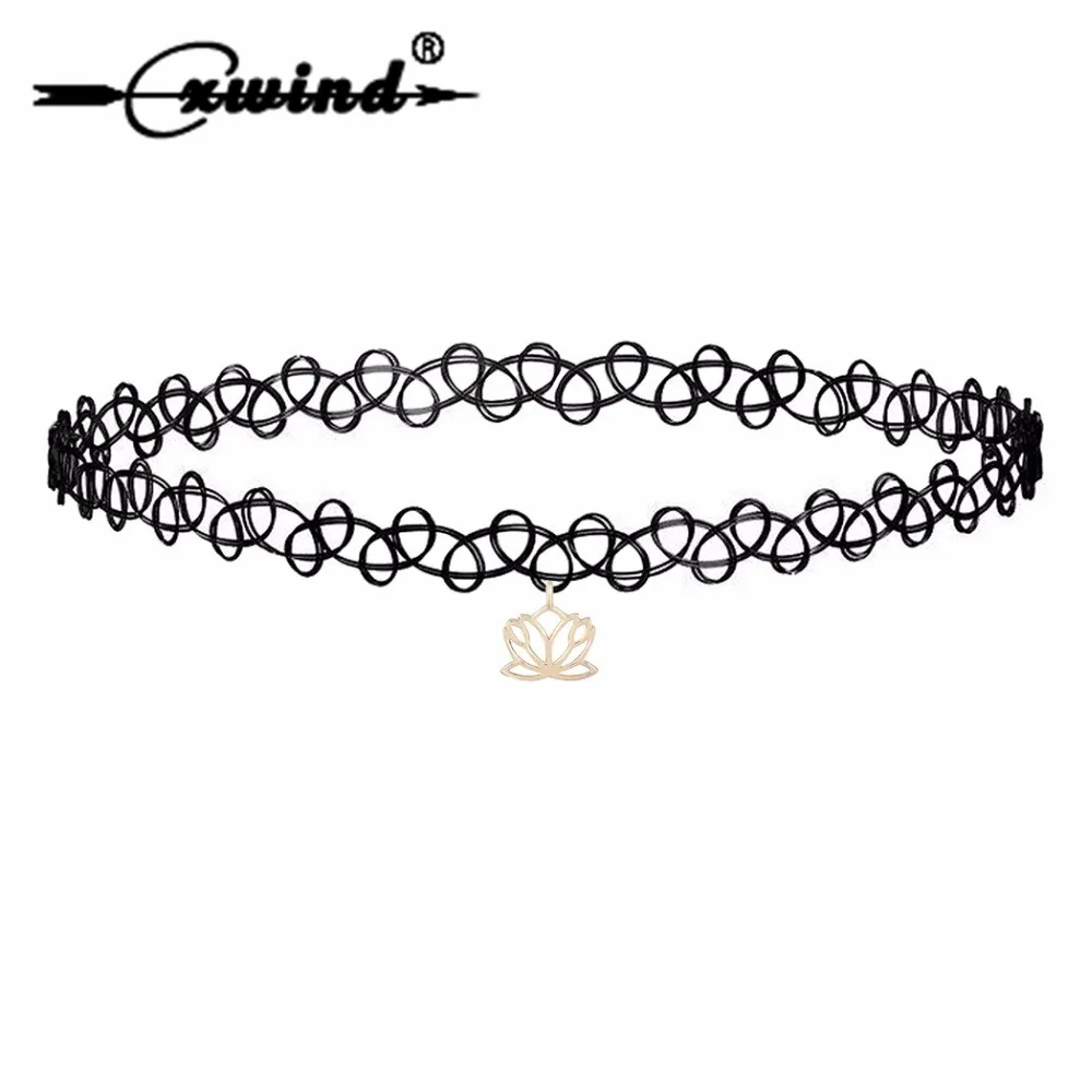Женское Ожерелье-чокер Lotus подвеска эластичное черное кружевное ожерелье Yogo