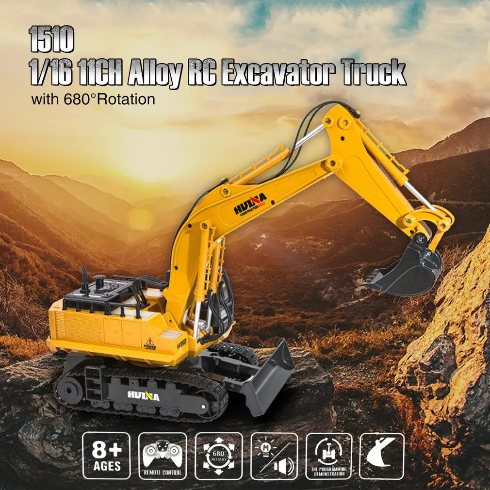 HUINA TOYS RC экскаватор из сплава RTR 1510 1:16 2,4 ГГц 11CH механический звук/вращение на 680 градусов/подвижная палка бум ведро Горячее предложение