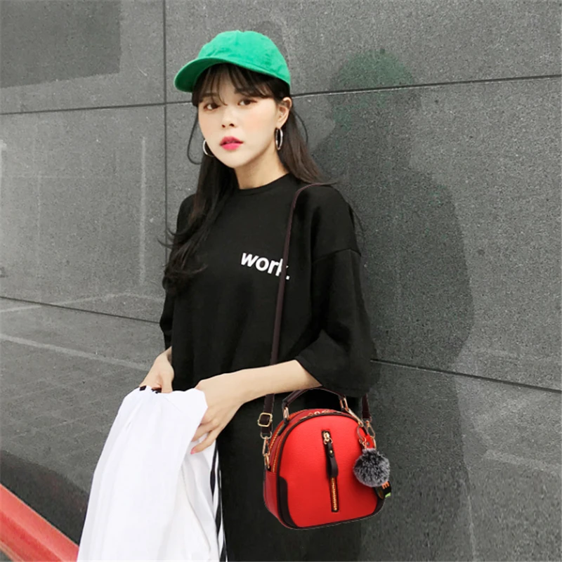

LANVERA brand women solid totes mini hair ball ornaments circular handbag hotsale lady purse shoulder messenger crossbody bags