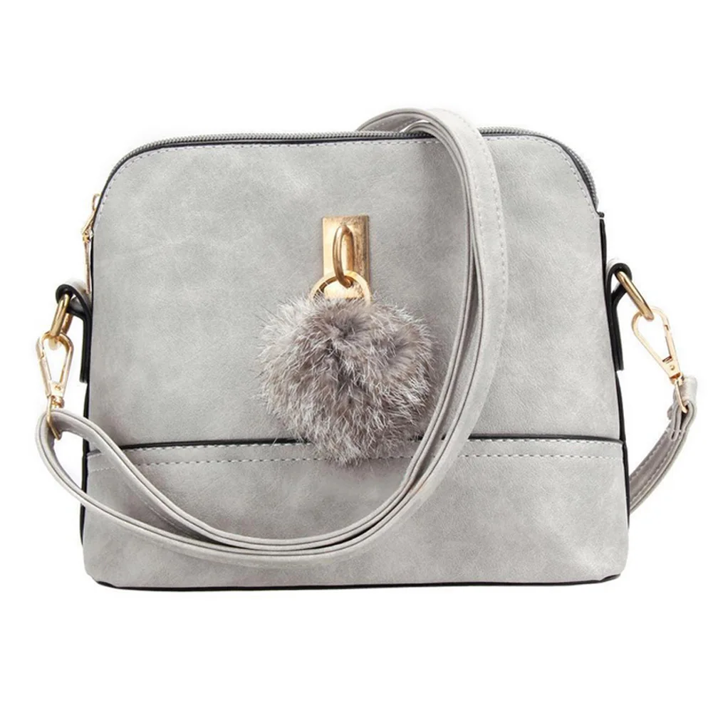

Fashion Women Message Bags Solid Color Leather Plush Ball Handbag Lovely Purse Ladies Girls Crossbody Shoulder Bag FA$B