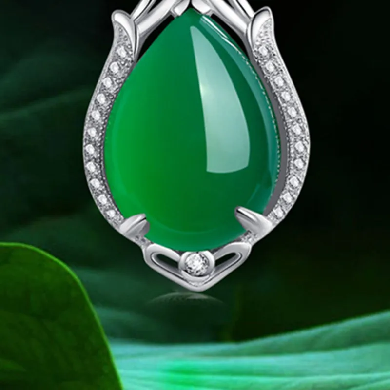 100% Серебро 925 пробы ожерелье Кристалл зеленый циркон кулон серебряное серебряные