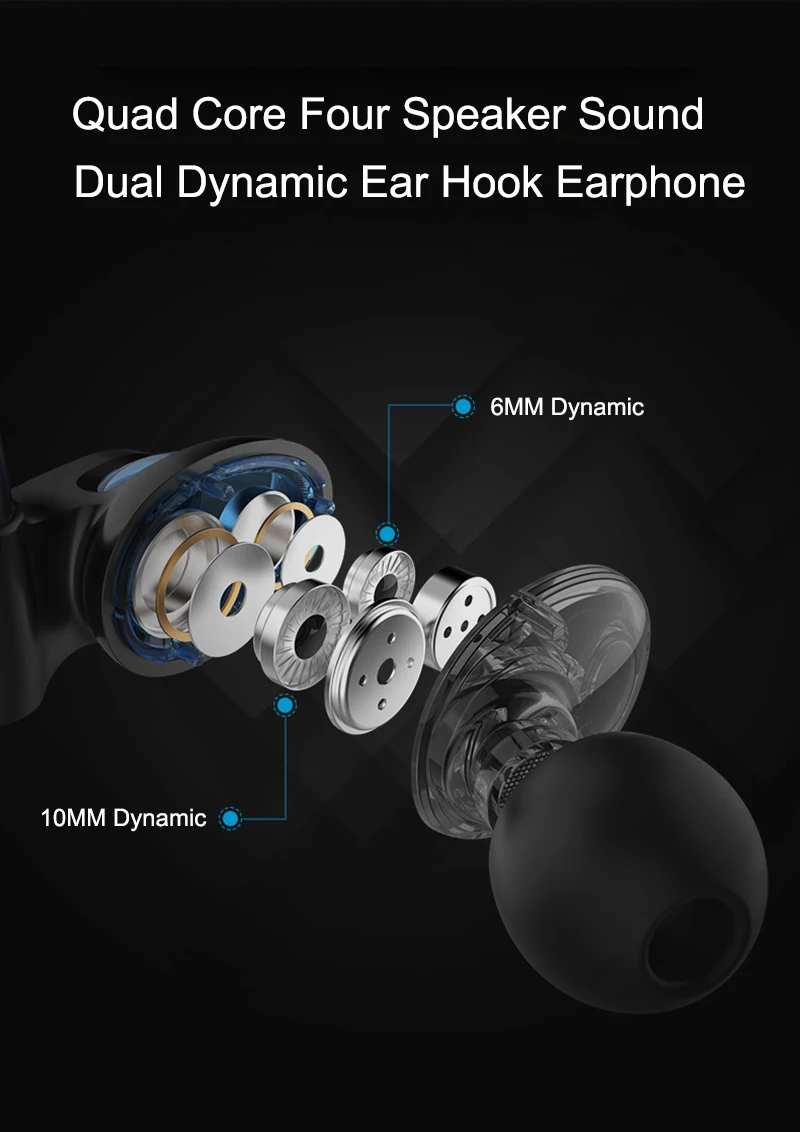 Стерео Бас Наушники Dual Drive спортивная Гарнитура Bluetooth с защитой от пота Ушные крючки наушники HiFi стерео гарнитура с микрофоном для iPhone Xiaomi MP3 MP4