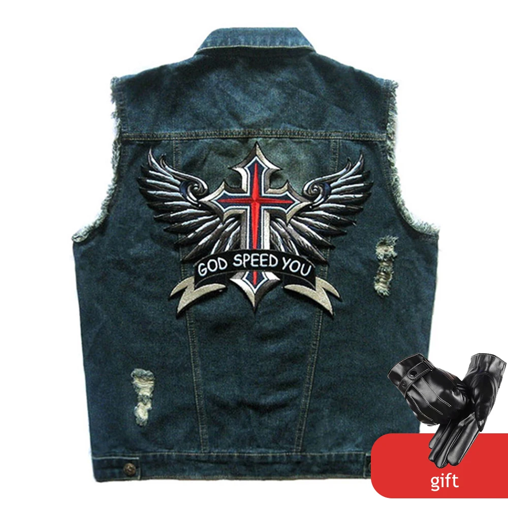 HEROBIKER мотоциклетный жилет мужской локомотив ретро винтажный мигающий джинсовый жилет мотоциклетный хип-хоп значок Защитная Куртка Мото жилеты - Цвет: KYF-002