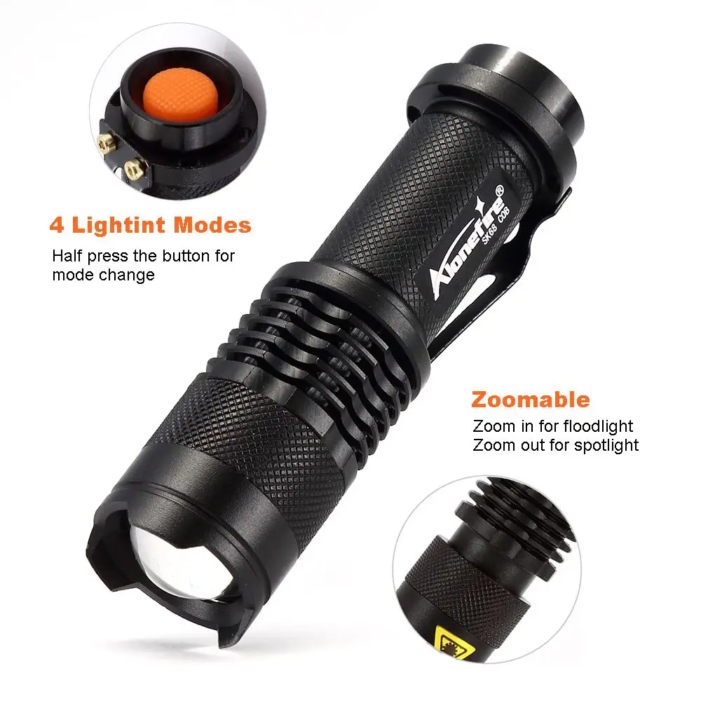 AloneFire 3800LM SK68 COB светодиодный фонарик Портативный мини ZOOM torchflashlight
