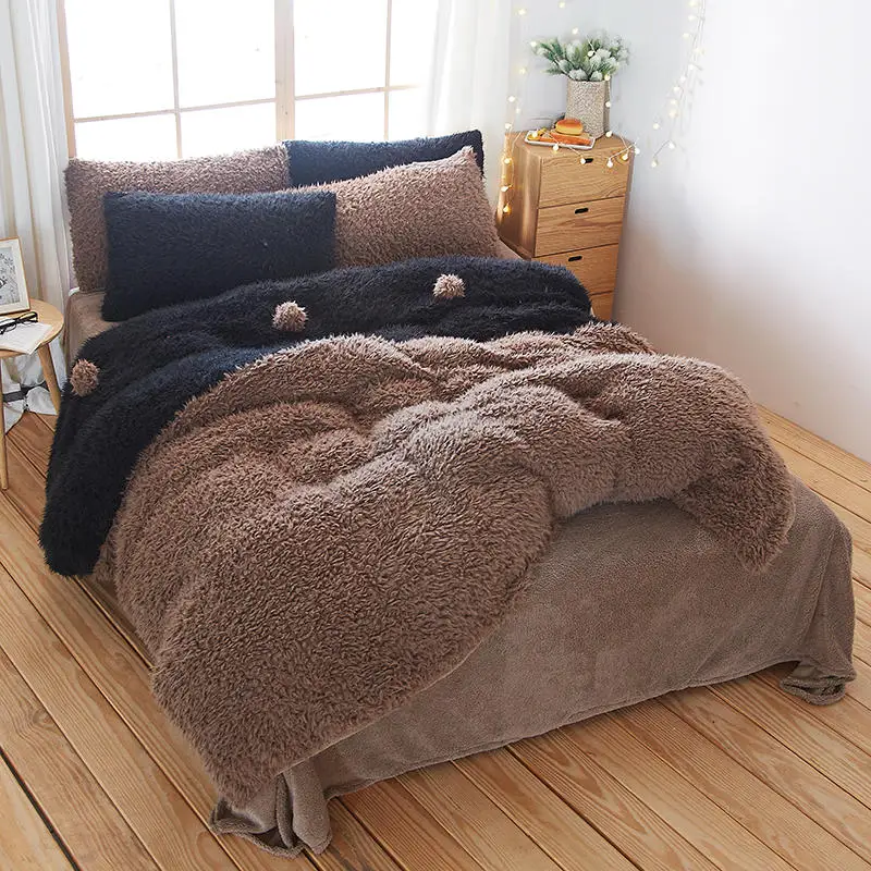 Новый мягкий зимний комплект постельного белья с длинным мехом и бархатной