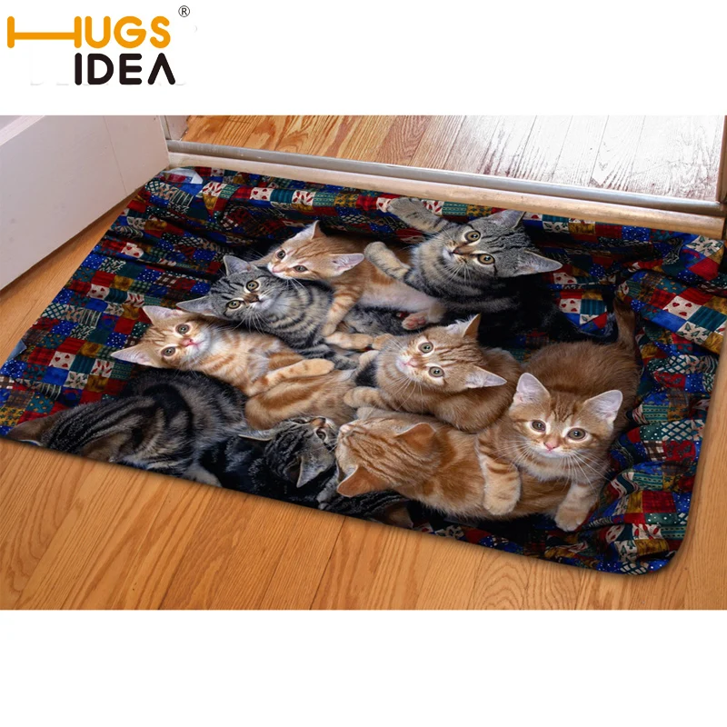 Напольный коврик HUGSIDEA с 3D принтом Kawaii Cat для спальни прихожей нескользящий мягкий