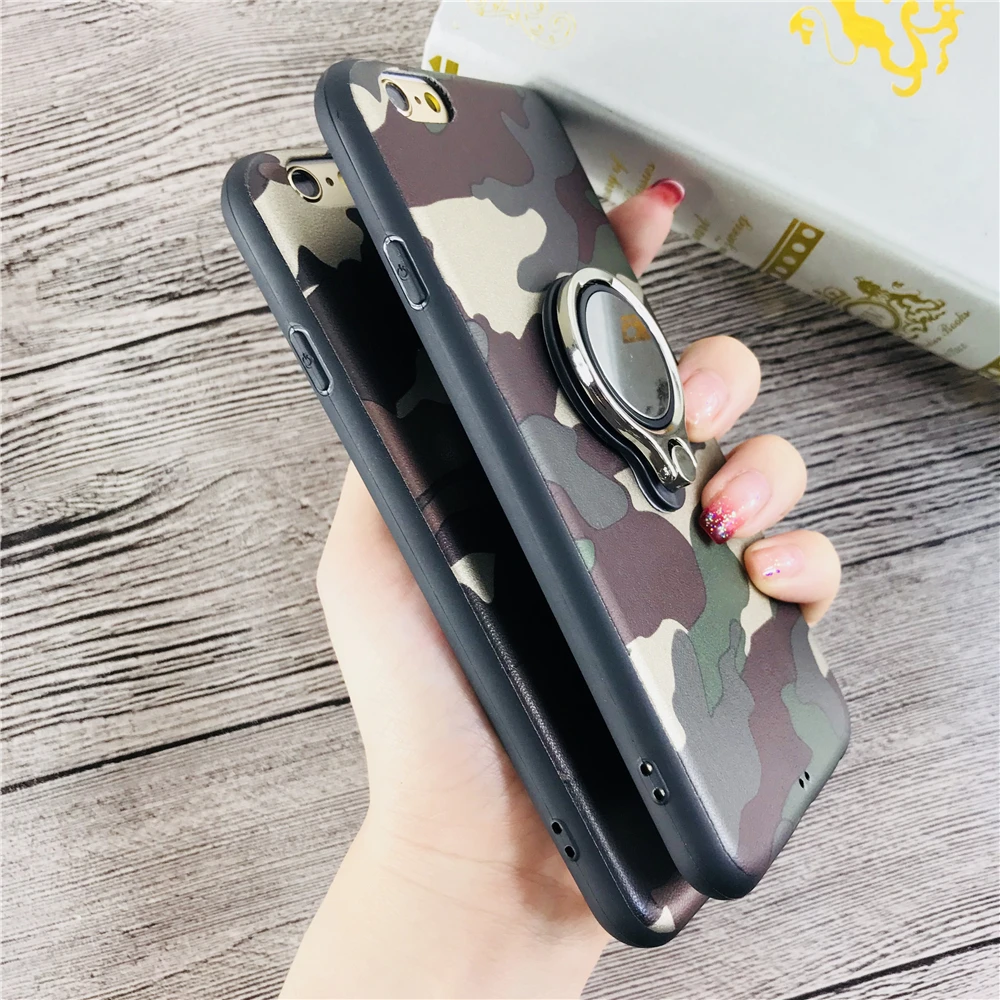 Cases For Iphone 6 Car Holder Stand Magnetic Suction Finger Ring TPU Phone Case IPhone 6S Plus Retro Green Camo Back Cover |