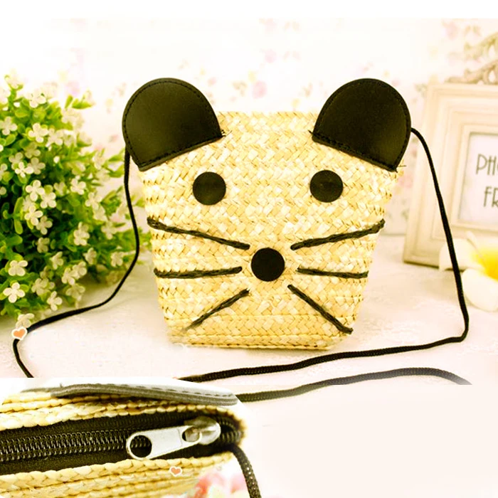 Женские сумки в форме кошки Пляжная соломенная сумка плетеные для покупок AB0141