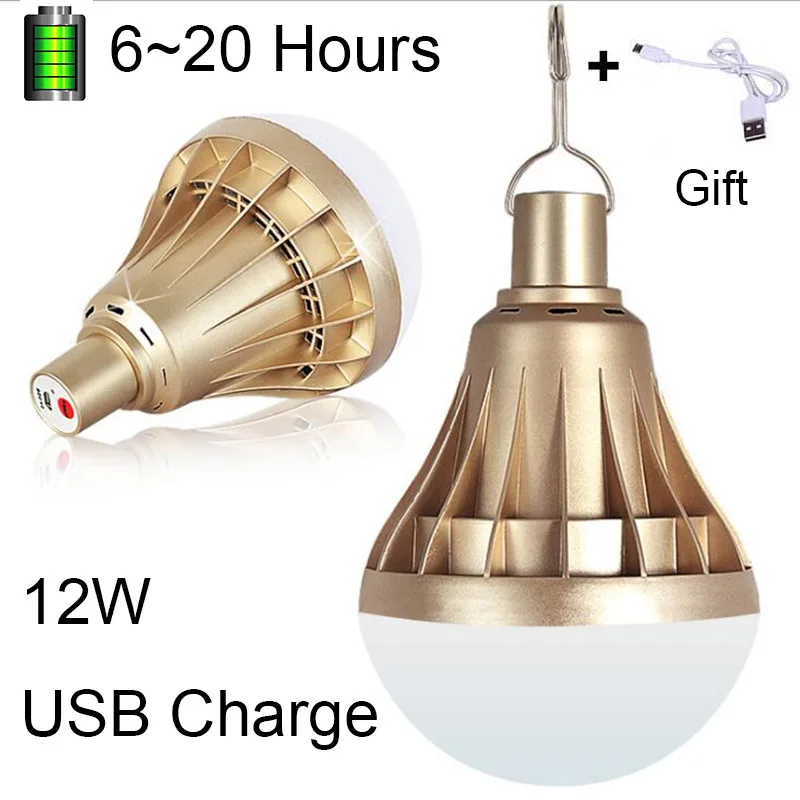 12W USB Charge BEYLSION USB Rechargeable LED Bulb Portable Lighting 9W12W 20W 30W 50W 80W Dimmable LED Gold LED Lamp Outdoor Emergency Lighting - Цвет: 12W USB Charge
