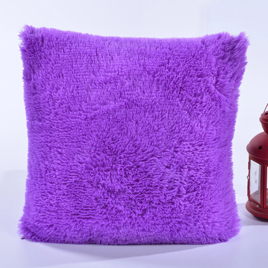 

Solid Color Throw Pillow Case Soft Plush Square Cover Home Bedroom