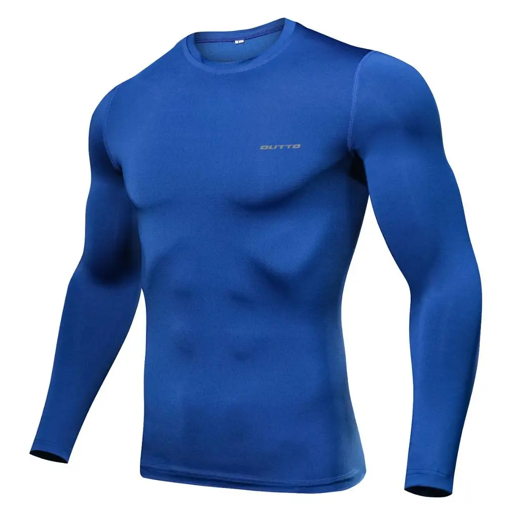 Blue Outto, мужская майка для бега, базовые слои, длинные рукава, компрессионные колготки, быстросохнущие, эластичные, тонкие, для тренировки, езды на велосипеде, нижнее белье - Цвет: Blue