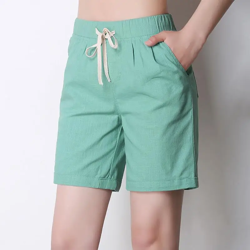 Женские шорты размера плюс Летние повседневные хлопковые льняные 2020 военные для