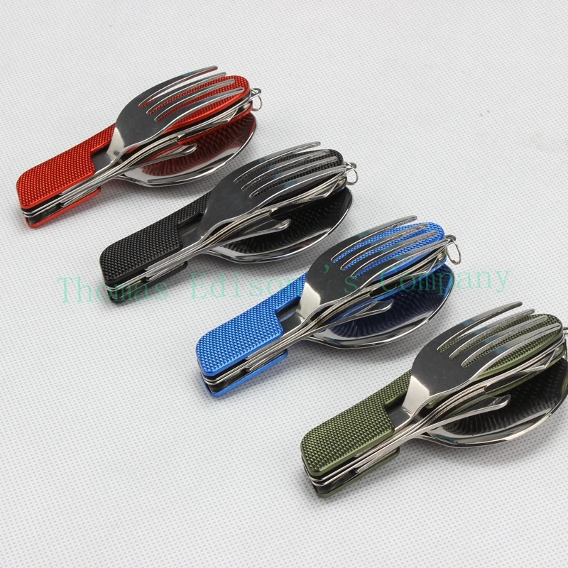 Многофункциональная Складная посуда для кемпинга нож и вилка ложка комбинация