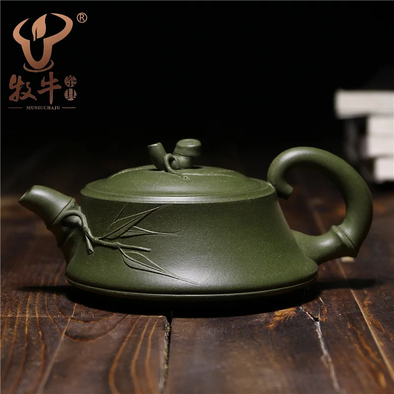 

Yixing factory direct batch teapot green mud products bamboo Teapot Tea Set 160ml gift shop mixed batch
