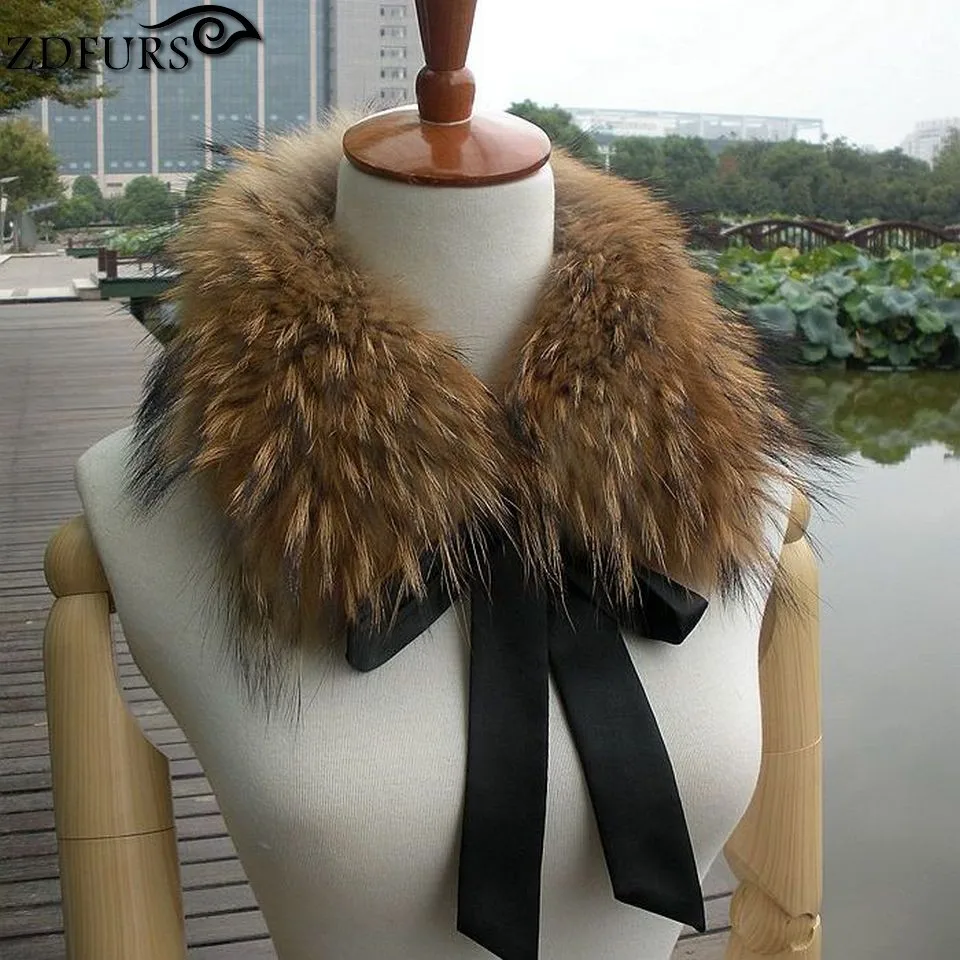 ZDFURS * Настоящий С воротником из меха енота глушитель меховой шарф для зимы с