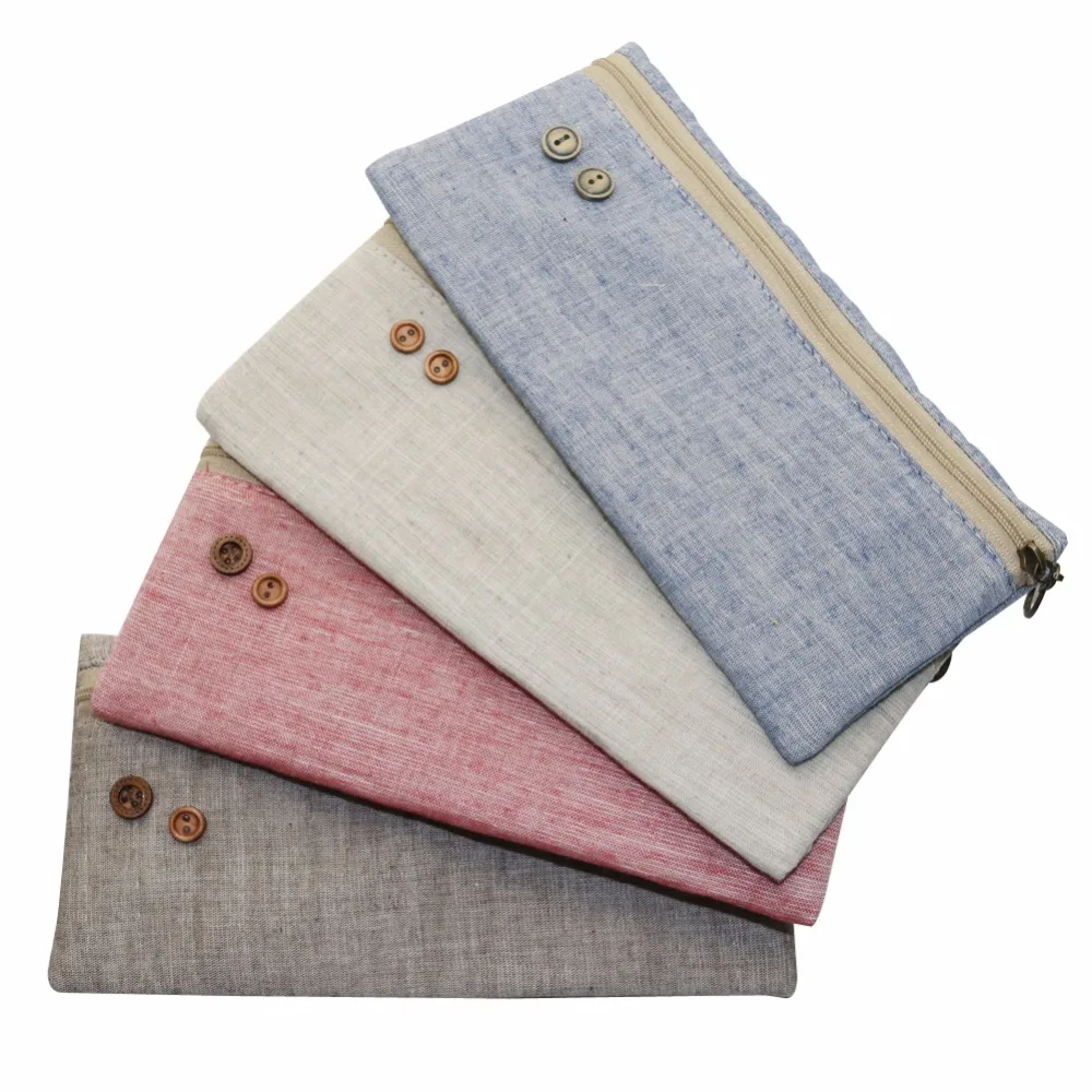 Чистый цвет ретро льняной пенал для студентов 4 дополнительных канцелярский