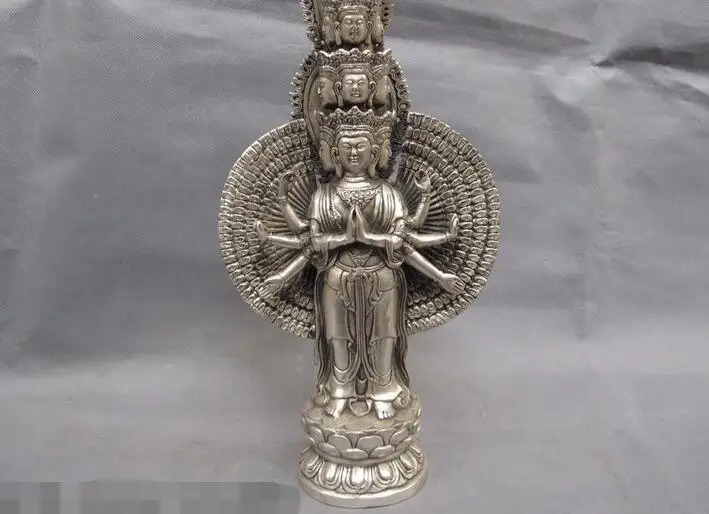 Тибетский буддизм белая медь серебро 1000 ручная Avalokitesvara Guan yin Kwan-yin | Дом и сад