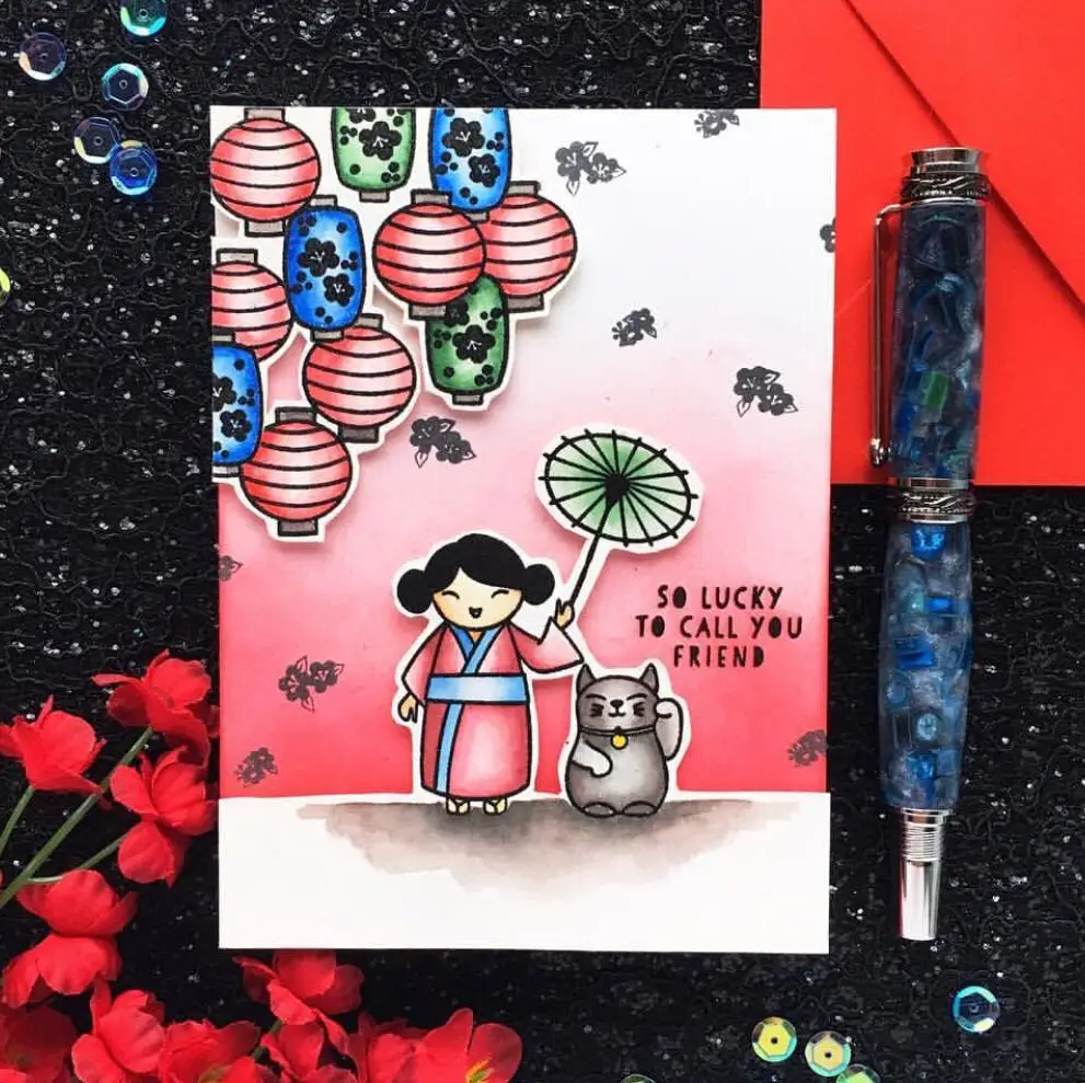 Кимоно/девушка/Счастливый Кот/прозрачные штампы для DIY скрапбукинга карты детей