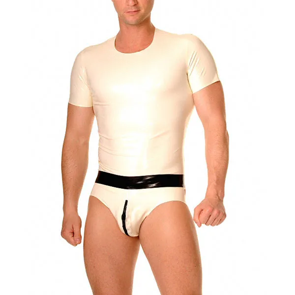 

White Latex Rubber Round Neck Shirt For Men