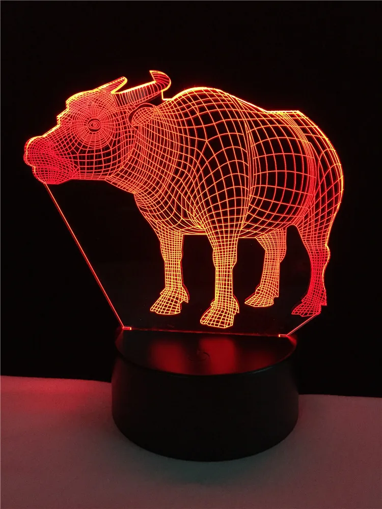 3D лампа в виде животных буйвола крупного рогатого скота светодиодная ночная с USB