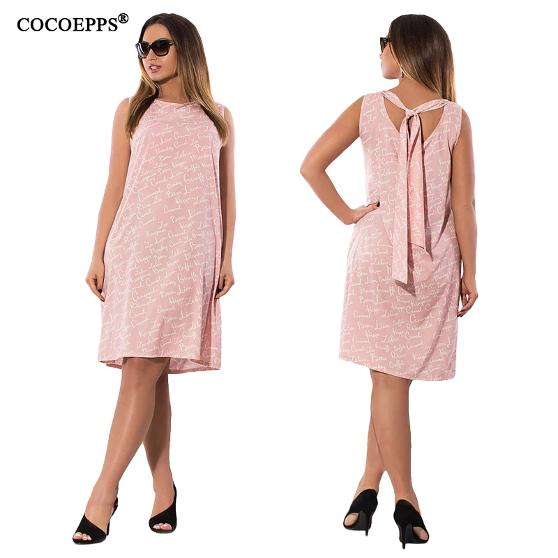 Женское элегантное платье с буквенным принтом летнее синее большого размера 6XL