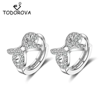todorova bowknot cz crystal circle huggies small hoop earrings for women girls baby kids jewelry aros