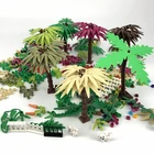 Блокирующий город, зеленый куст, цветок, трава, деревья, растения, листья лотоса, листья, животные, кошка, аксессуары, строительные блоки MOC, игрушки, друзья, города